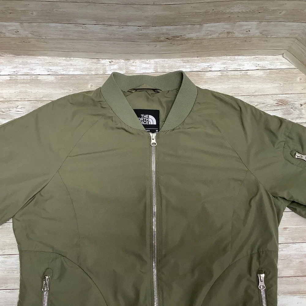 The North Face Puffer Bomber Jacket Insulated Olive Army Green M Medium - Picture 3 of 16